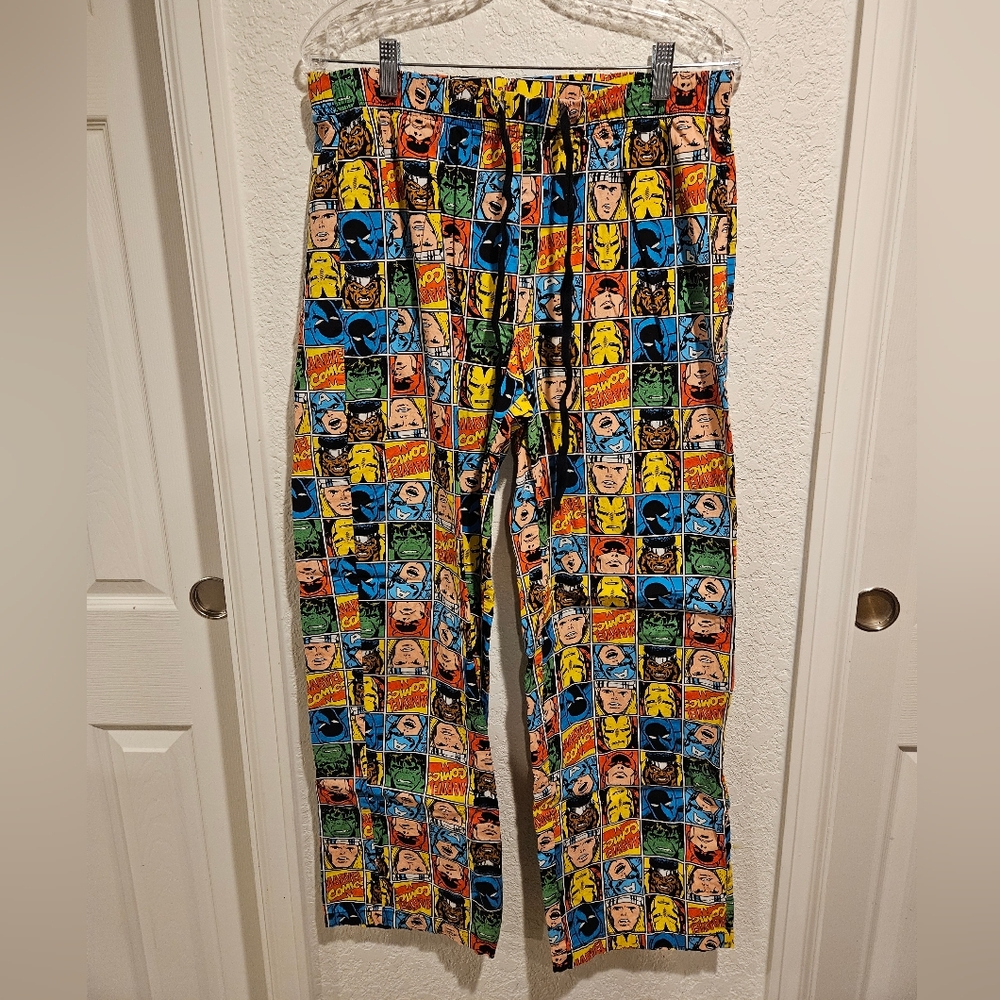 Mens Marvel Comic Print Pajama Pants - Red, Yellow, Blue, Black Size Med.